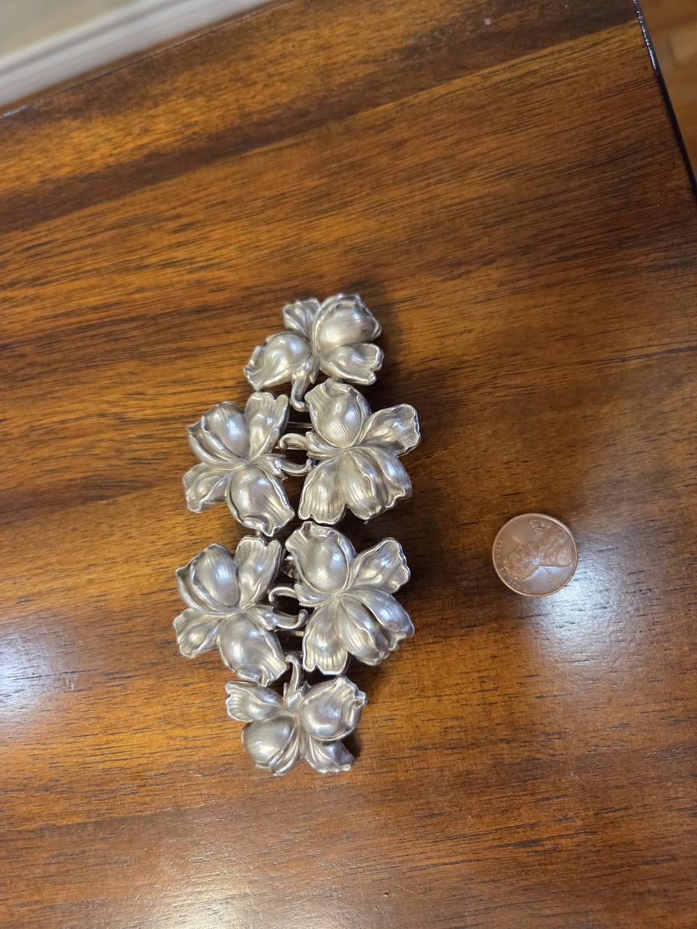 Vintage Sterling Silver Floral Cluster Belt Buckle